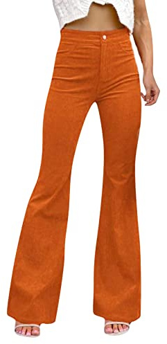 Generisch Pantalones de pana para mujer con cintura elástica y pantalones de fondo de campana, pantalones para correr, elegantes pantalones negros para exteriores, pantalones de invierno ajustados de