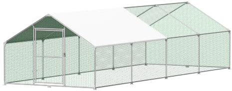 LILIIN Hühnerstall 3 × 8 m, Geflügelstall aus verzinktem Stahl, Spitzdach mit PE-Dach, Tür und Schloss