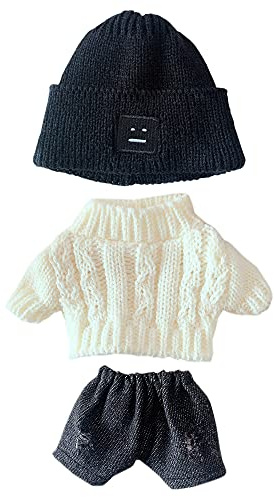 niannyyhouse 20cm Plüsch Puppe Kleidung Quadrat Gesicht Hut Pullover Jeans 8in Stuffed Doll Dressup (A-1)