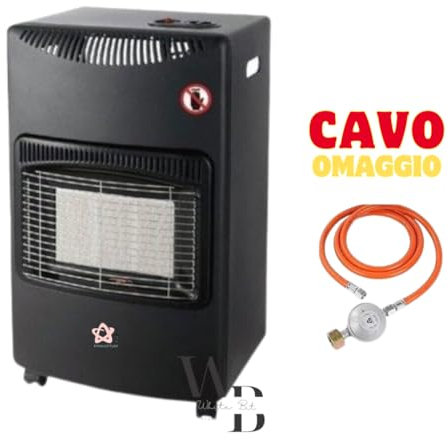 Stufa a gas GPL con bombola 3 potenze con accensione piezo elettrica vano porta bombola dispositivo di sicurezza e controllo fiamma e livello ossigeno e kit montaggio