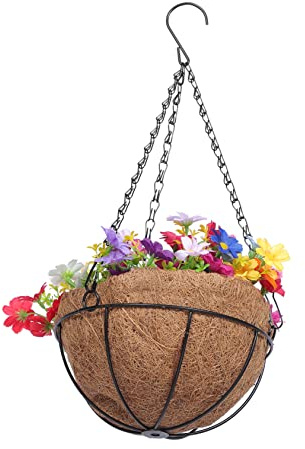 Amosfun Fake Hanging Baskets Artificial Flowers Winter Decor Iron Plastic Coconut Fiber Multi-use Home and Garden