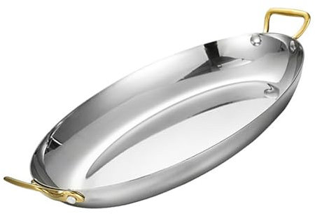 NIRBO Poêle À Paella Espagnole Ovale À Double Oreilles En Acier Inoxydable Poêle Antiadhésive Poêle Sans Revêtement Marmite À Paella Aux Fruits De Mer,Silver-40cm