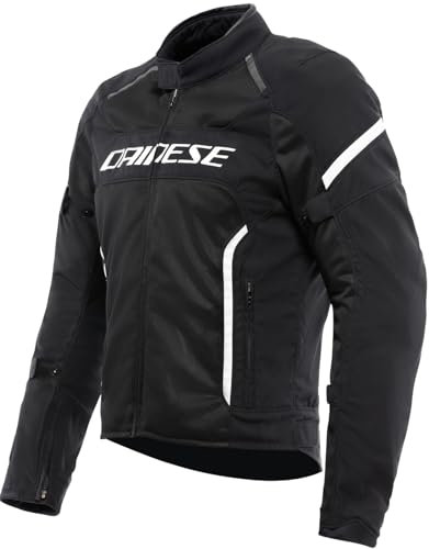 DAINESE - Air Frame 3 Tex Jacket, Giacca da Moto Estiva in Tessuto, con Fodera Antivento, Uomo, Nero/Nero/Bianco, 52