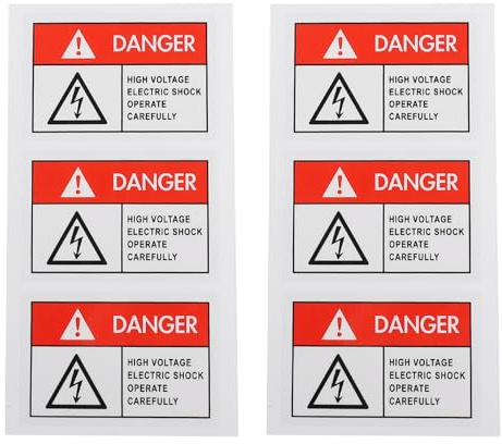 AOKWAWALIY 6 Stück Strom-Warnetiketten, Hochspannung, Elektroschocks, Warnaufkleber, Kabelanhänger, Kabeletiketten, Schild, Etikett, Aufkleber, PP-Kunstpapier, elektronisch