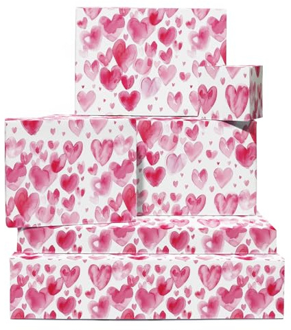 Geschenkpapier Herzen – Aquarell Rosa Herz – 6 Blatt Weißes Geschenkpapier Für Frauen – Zum Geburtstag, Jahrestag, Valentinstag – Mit Aufklebern – Von Central 23