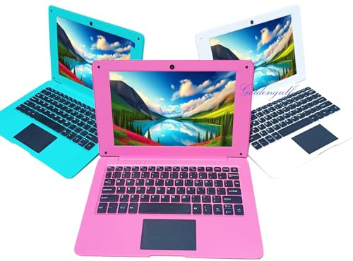 Laptop Computer Mini 10 Inch Quad Core Powered by Android 12 Netbook 64GB Small Computer with WiFi Webcam Bluetooth,Charger Mouse Included,Suitable for Children and Students, 4 Color Options (Pink)