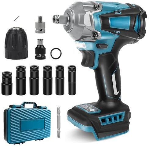 700Nm Akku Schlagschrauber Kompatibel mit Makita 18V Batterie, 1/2 Zoll Bürstenloser Schlagschrauber Schraubenschlüssel mit 6 Stecknüsse, Drehschlagschrauber Achlagschrauber (ohne Akku) (700NB)