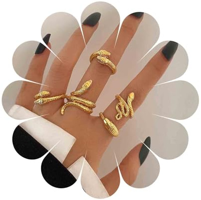 Aneneiceera Vintage Apilamiento De Serpiente Nudillo Anillo Conjunto De Oro Serpiente Dedo Anillos Apertura Serpiente Mediados De Anillo Punk Espiral Serpiente Anillo Ajustable Declaración De Joyas
