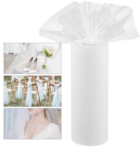 YOPEUC 90m×30cm Tüll Weiß, Tüllband Meterware Rolle, Dekostoff Tischband, Dekoband für DIY Tutu Rock Handwerk Bogen Party Deko Crafts Geschenk