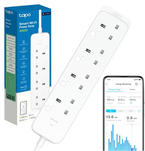 Tapo P304M Smart Plug Power Strip, Energy Monitoring, MATTER Certified, Surge Protection, Zero-Crossing Detection, Remote Control, Voice Control with Apple Alexa Google, Schedule and Timer, Away Mode
