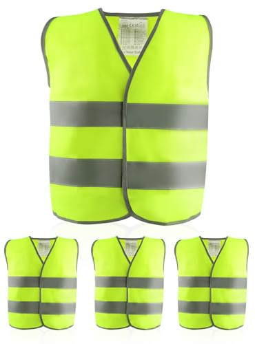 4 Pièces Gilet Hi-Vis Réfléchissant Haute Visibilité Pour Enfants, Gilets De Sécurité Haute Visibilité, Gilet Jaune Réfléchissant Oui Nuit Marche Idéale Pour Garçons Et Filles (XL)