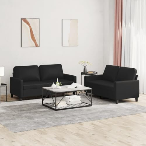 Homgoday 2-TLG. Sofagarnitur mit Kissen Wohnzimmersofa Sofa Couch Loungesofa Gästesofa, Designsofa Couchgarnitur Sitzmöbel Modern für Wohnzimmer, Schlafzimmer, Büro Schwarz Kunstleder