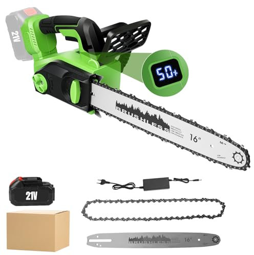 Tronçonneuse électrique puissante de 2200 W - 40,6 cm - Mini tronçonneuse électrique - Pour sécateur - Coupe-branches - Affichage de la puissance LED (avec 1 batterie de 2,0 Ah)