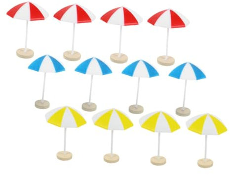 WOONEKY 8pcs Miniature Beach Umbrella Set Blue and Yellow Medium Sun Umbrellas for Dollhouse Diy Accessories Micro Landscape Decor Ocean Scene