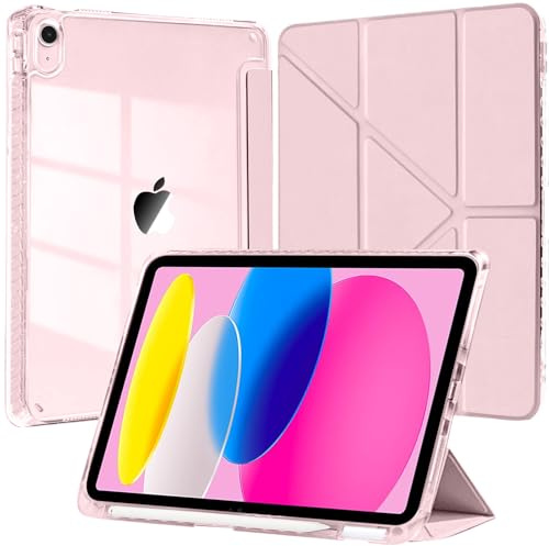 EspZanthic Fodral för iPad (A16) 11:e/10:e Generationen (2025/2022) med Pennhållare, Klar Transparent Tillbaka Skal 6-i-1 Visningsvinklar Stand Stötskyddad Tablett Case, 2-Rosa