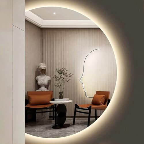 Mirocrafta Specchio a Corpo Intero Moderna a Mezzaluna, Specchio da Bagno LED Retroilluminato, Specchio Decorazione Domestica, con Luce a 3 Colori, Anti-nebbia e Antideflagrante, con Interruttore Inte