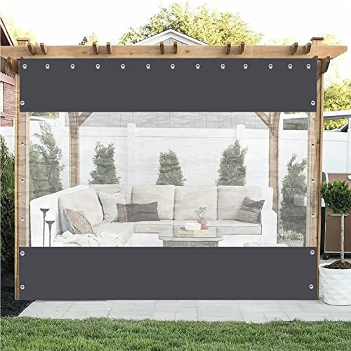 Wasserdichte Pergola-Seitenteile, durchsichtig, grau, Outdoor-Vorhänge für Terrassen, anpassbare Kunststoffplane mit Ösen, wetterfest und transparent (2 x 2 m)