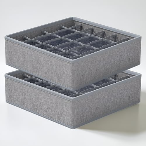 Vazcan® Organizadores de Cajones para Ropa Interior - Set 4 Cajas Plegables Gris Claro | 2 Cuadradas Pequeñas y 2 Rectangulares | Cajas Organizadoras de Tela para Armario o Cajón (GridBox)