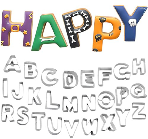 Luomorgo Lot de 26 emporte-pièces en acier inoxydable (grandes lettres de l'alphabet de 6,3 à 7,6 cm) – Outils de cuisson en métal robuste pour fondant, biscuits, pâte, anniversaire, mariage
