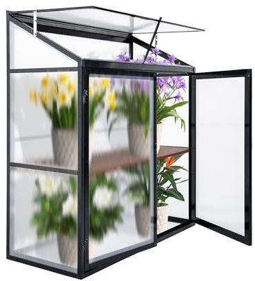 Generisch Anlehngewächshaus aus Aluminium, kompaktes Tomaten-Gartenhaus, Anlehngewächshaus aus Aluminium für kleine Tomatenanbauer, Doppeltür-Design, 140 x 55 x 130 cm, Schwarz, ideal für Stadtgärten