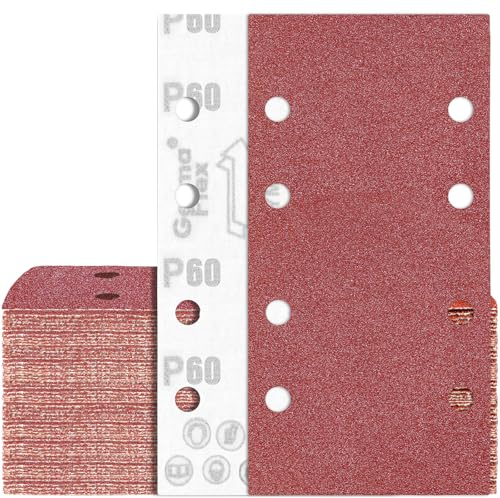 70Stück Schwingschleifer Schleifpapier 93x185 mm Klett 60 Körnung 8 Löch Schleifblatt