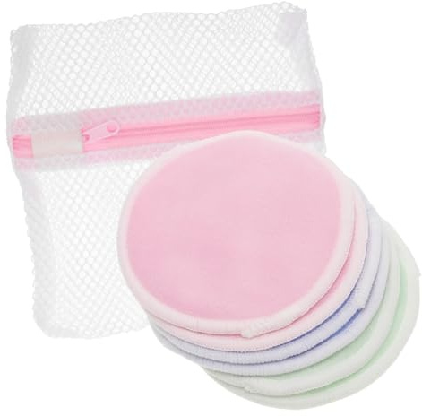 FONDOTIN 7 pièces Lot de Disques Démaquillants Réutilisables Fibre de de Chaque Couleur Rose Bleu Vert Poche de Rangement Lavable Accessoires de Maquillage