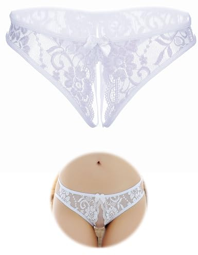 FULLJOYLOVE Damen Sexy Erotische Höschen Offener Schritt Unterwäsche Spitze String String Offene Erotische Brasilianische Slips Frauen Hipster Dessous Weiß XL