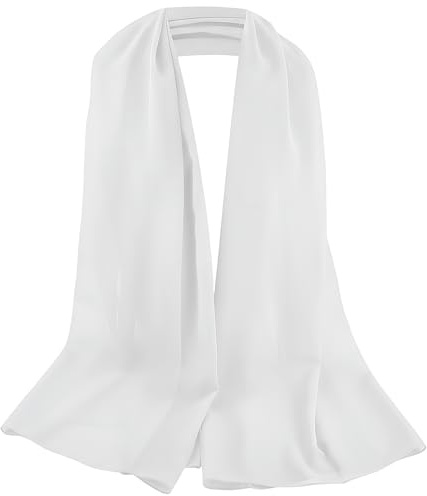 PTJJXA chiffonghalsduk damer, sidenmjuk chiffong hijab, axelväska damer stor festlig, stola för aftonklänning, tunn halsduk, sidenhalsduk dam, halsduk enfärgad, halsduk av chiffong, Vit, 180x70cm
