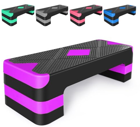 Aerobic quiltad bräda, justerbar höjd stepper med 3 steg 10/15/20 cm, halkfri fitnessstep-ben för hem, lila