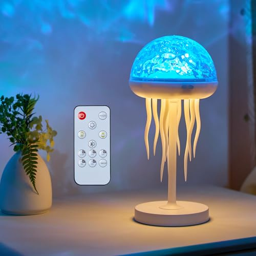 Quallen Lampe - Jellyfish Lamp Ocean Lamp Nordlicht Wasserwellen Lampe | Nachtlicht Tischlampe Sternenhimmel Galaxy Projektor Stimmungslicht 7 Farbe mit Fernbedienung - Wiederaufladbar, Weihnachtsdeko