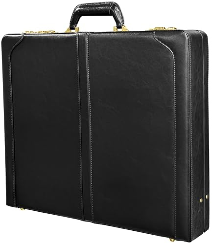 THE MASONIC COLLECTION Classic Layflat Grand Rank Briefcase – Black Imitation Leather Regalia Case with Lock – Freemason Personalised Gift for Men