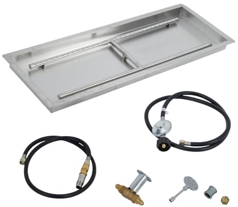 Garvee Kit de Foyer encastrable de 36 x 12 inch, brûleur en Forme de H, Foyer Rectangulaire pour Gaz Naturel Et Propane, Insert de Table en Acier Inoxydable pour Terrasse Et Jardin
