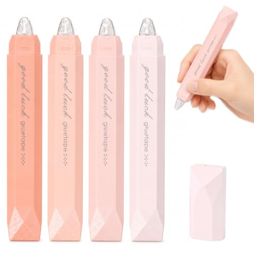 EBHO 4 Pezzi Colla Roller Biadesivo, Colla a Nastro Roller Biadesiva Rotolo Adesivo Resistente, Per Artigianato, Creazione di Biglietti, Foto, Diario e Scrapbooking, 6m x 5mm（Polvere sfumata）