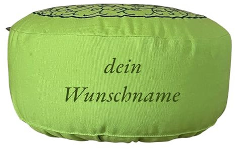 maylow Yoga mit Herz Yogakissen Meditationskissen mit Stickerei Baum des Lebens H:15cm mit Bio-Dinkelspelz gefüllt Bezug 100% Baumwolle personalisierbar (apfelgrün/personalisierbar, 33 x 15 cm)