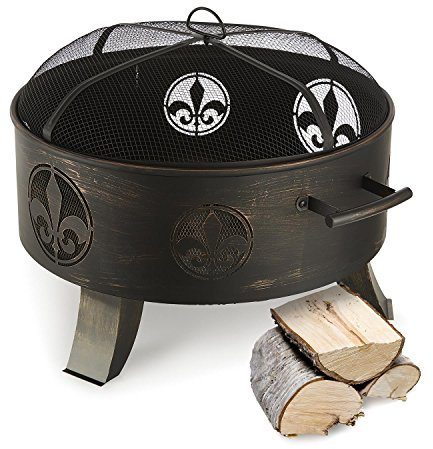 Blumfeldt Versailles - Brasero exterior de acero para jardín 60 cm, Hoguera Exterior de aspecto Vintage, Tapa protectora, Badil incluido, Acabado robusto, Pies estables, Finas asas, Negro