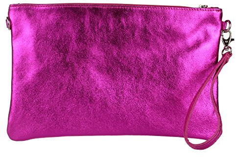 Girly Handbags - Cartera de mano de piel auténtica para mujer rosa fucsia