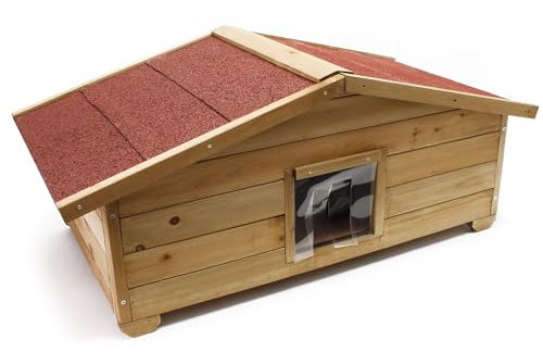 Wiltec Großes Katzenhaus 99 x 52 x 42 cm aus Holz, Katzenhütte für Garten oder Terasse, Wurfkiste isoliert wetterfest, Katzenhöhle