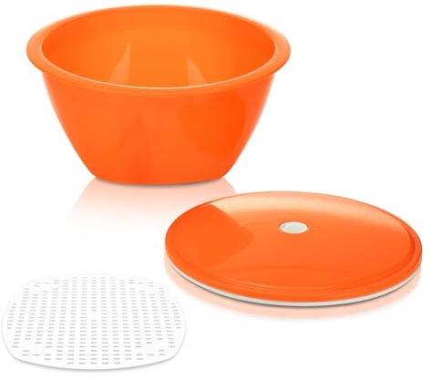 Börner Multimaker Salatschüssel mit Deckel (Orange) • Schüssel inkl. Deckel & Sieb • Mikrowellentauglich und gefriergeeignet • Salat-Schüssel Set