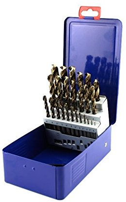 HRB Spiralbohrer Satz 25tlg. HSS-E-CO 1-10mm geschliffen 135° Metallbohrer Bohrerset, Industriequalität