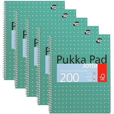 Pukka Pad, A4 Metallic Jotta Book 5 Pack – 21 x 30cm – Wirebound Notebook with 8mm Lines and 80GSM Paper – Features 4-Hole Punch Margins and Perforated Edges - 200 Pages, Green