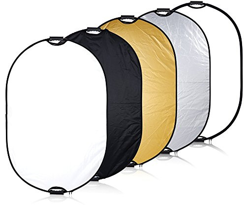 Pixapro 100x150cm Portable 5 in 1 Reflector With Grip Handle Photography Collapsible Sun Panel Foldable Bounce Board Gold Silver White Black Translucent Soft Diffusion (100x150cm, With Grip)