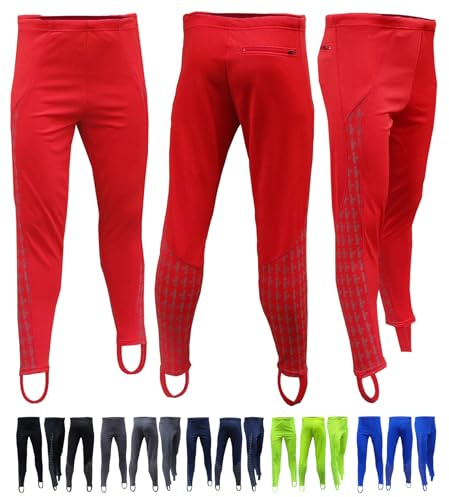 Acclaim Athens Mens Four Way Stretch Polyester Reflective Print Running Exercise Fitness Training Elasticated Tie Cord Waist Track Tights Pants Leggings with Stirrups (Red, XLarge)