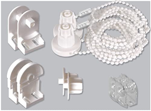 EFIXS 2er Set Montageset/Reparaturset für Rollos mit 25 mm Rollowelle - mit PVC-Träger - incl. Halter/Halterung, Kettenzug, Kettenlänge ca. 120 cm (Umlauf der Rollokette: 240 cm)- Farbe: weiß