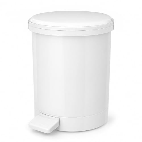 Chabrias 12 Litre Kitchen Pedal Bin with Lid - White Plastic Step-On Waste Bin with Removable Inner Bucket, Medium Household Rubbish Bin for Bathroom, Utility Room, Office or Recycling Use - 12L White