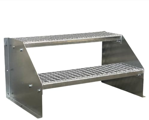 Srm-Design 2 Stufen Standtreppe Stahltreppe freistehend, Breite 60cm, Höhe 42cm, Schwarz, Robuste Außentreppe, Stabile Industrietreppe für den Außenbereich