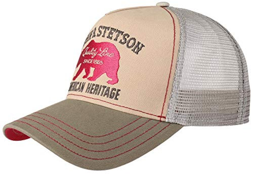 Stetson JBS-Bear Trucker Cap Baseballcap mit Baumwolle Markenstickerei Snapback Cap mit Mesh-Einsatz Schirmmütze Winter Sommer beige One Size