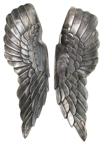 Wanddeko FALLEN ANGEL 20cm - antik silber bronze - Metall Engelsflügel | Montiert, hochwertige Verarbeitung, vielseitig kombinierbar, Deko-Element