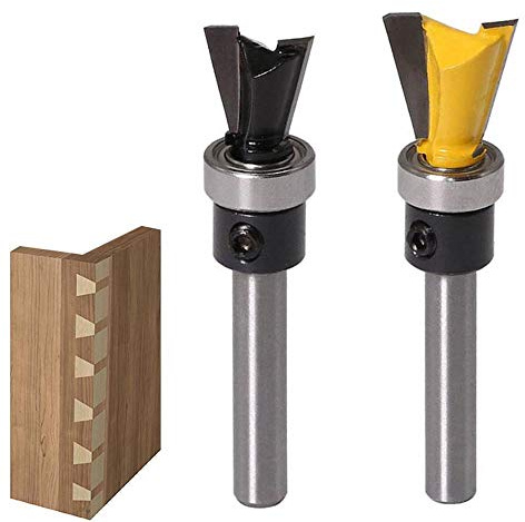 Wolfride 2 x Schwalbenschwanz-Fräser-Bits 1/4-Zoll-Schaft Schwalbenschwanz-Fräser-Bit-Set mit Lager für Holzbearbeitungsfräser