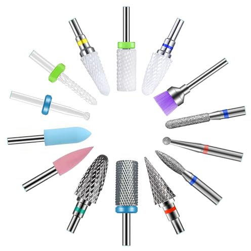 Nagelfräser Bits, Homeet 14 Stück Keramik Nagelfräser Aufsätze Bit für Anfänger, Schleifkörper Schleifkopf Nagelfräser Set für Gelnägel für Maniküre Pediküre Kutikula Nagelpflege, Weiße Keramk