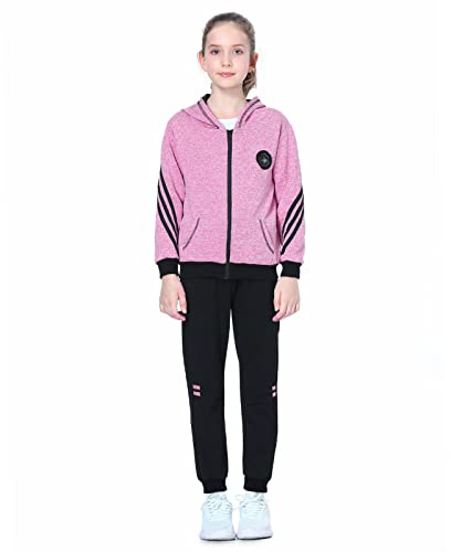LPATTERN Kinder Mädchen 2tlg Bekleidungsset Zweiteiler Sportanzug Trainingsanzug Jogginganzug Freizeitanzug Outfit-Set(Kapuzenjacke+ Trainingshose), Pink(2-Teilig), 120